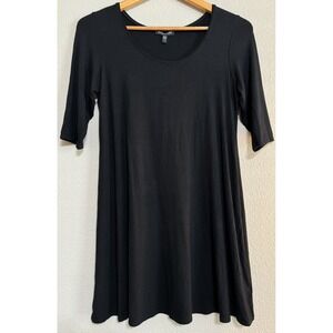 Eileen Fisher Black Dress Size S  Minimalist 3/4 Sleeve A-line Quiet Luxury